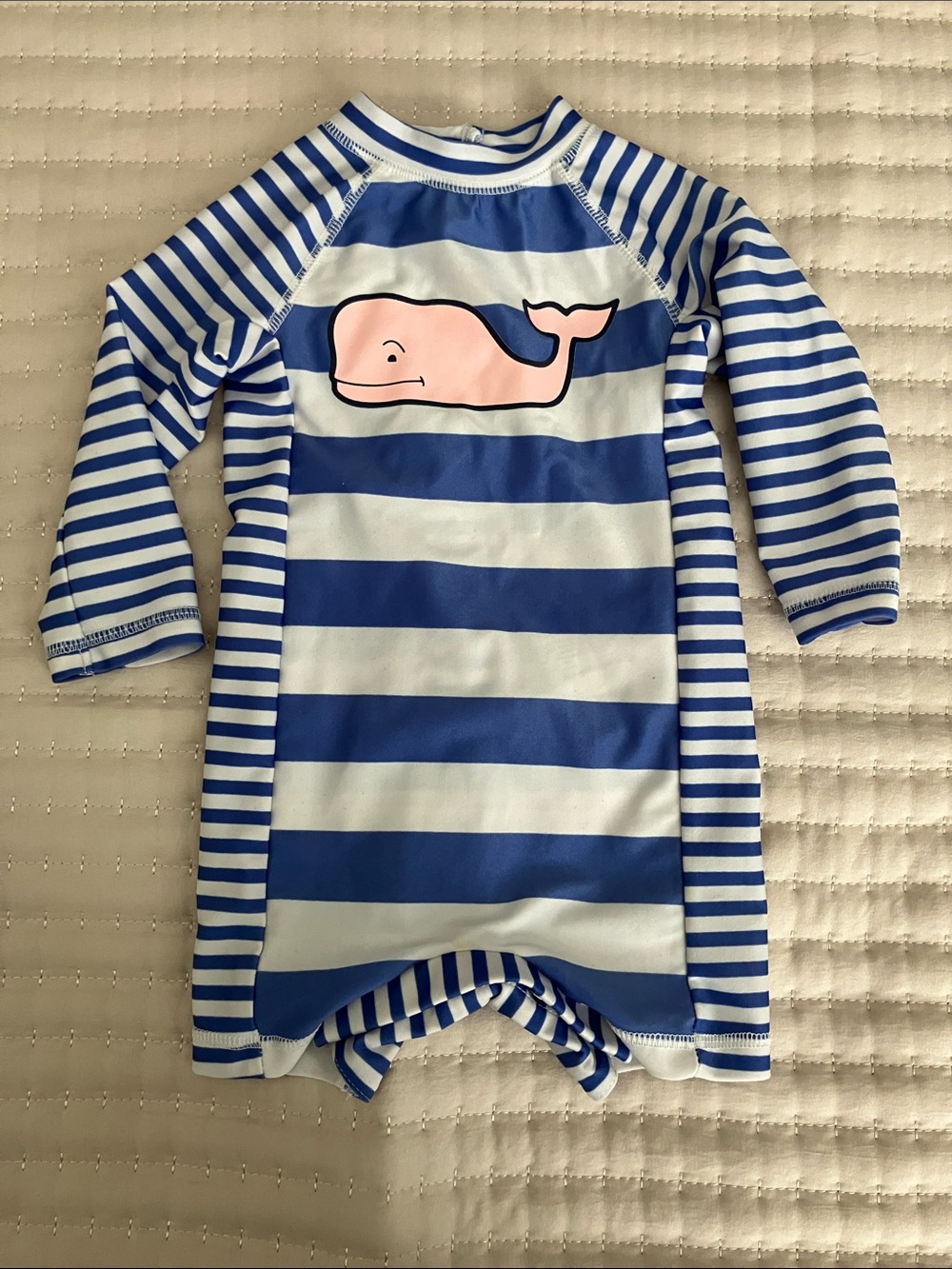 Vineyard Vines Blue & White Striped Baby Rash Guard with Pink Whale